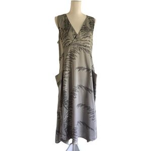Whistles Dress Gray Palm Leaf Print Empire Lagenlook Pockets Size 8